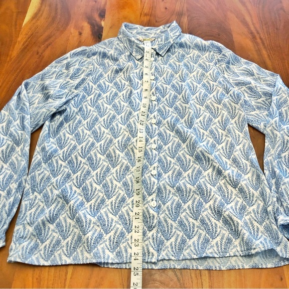 ESQUALO Pattern Silky Pastel Blue Boho Lightweight Button Down Blouse Shirt. - Picture 12 of 15